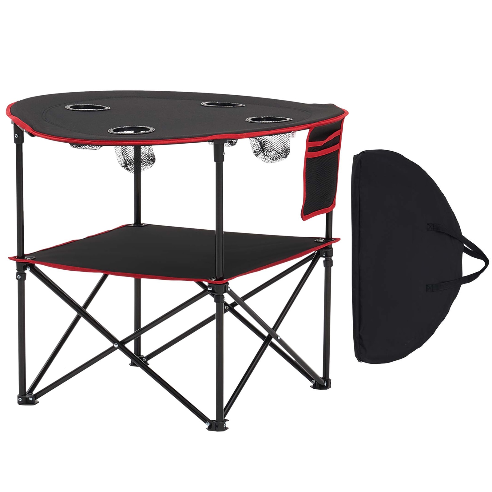 Folding Portable Camping Table Oxford Outdoor Picnic RoundTable 4 Cup Holders_voghion.com